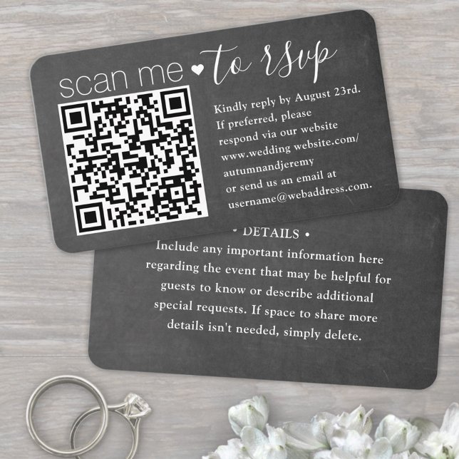 50 Pack QR RSVP & Details Chalkboard Enclosure Business Card (Creator Uploaded)