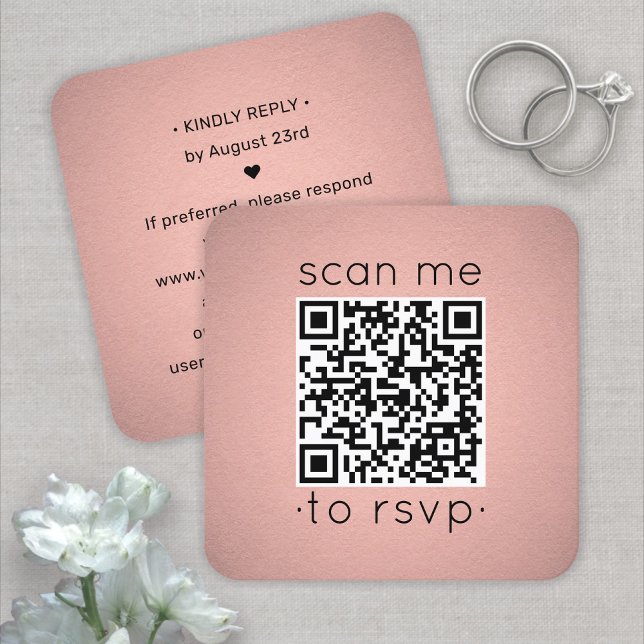 50 Pack QR RSVP Faux Rose Gold Foil Enclosure Square Business Card (Creator Uploaded)