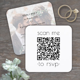 50 Pack QR RSVP Minimal Photo Wedding Enclosure Square Business Card