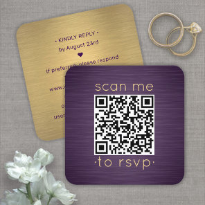 50 Pack QR RSVP Purple and Gold Wedding Enclosure Square Business Card
