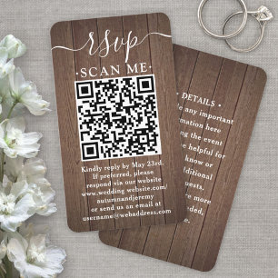 50 Pack QR RSVP Wedding Brown Faux Wood Enclosure Business Card