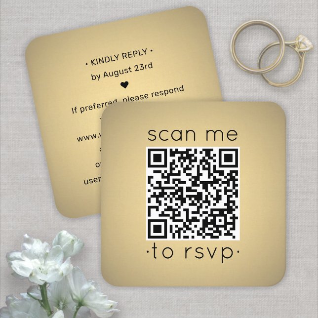 50 Pack QR RSVP Wedding Faux Gold Foil Enclosure Square Business Card (Creator Uploaded)