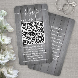 50 Pack QR RSVP Wedding Gray Faux Wood Enclosure Business Card