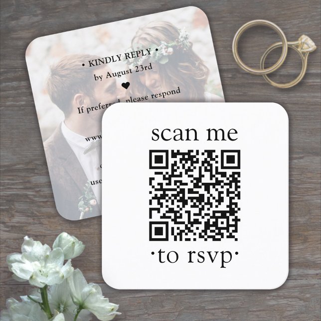 50 Pack QR RSVP Wedding Simple Photo Enclosure Square Business Card (Creator Uploaded)