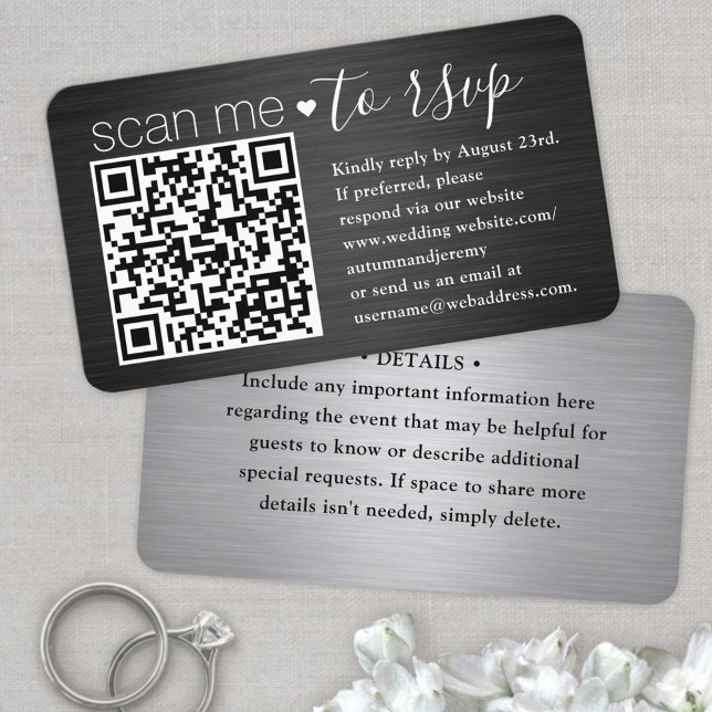 50 Pack Scan Me QR RSVP  Black and Silver Wedding Business Card (Creator Uploaded)