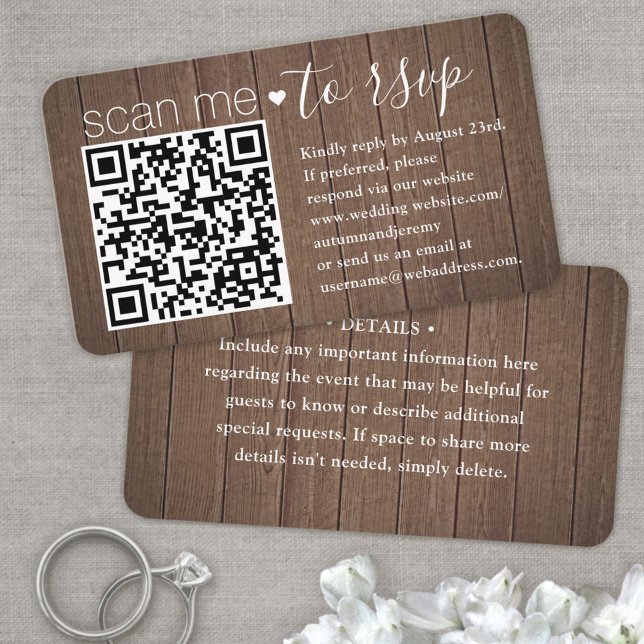 50 Pack Scan Me QR RSVP Brown Faux Wood Enclosure Business Card (Creator Uploaded)