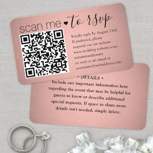 50 Pack Scan Me QR RSVP Pink Faux Foil Enclosure Business Card