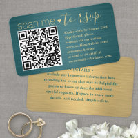 50 Pack Scan Me QR RSVP Teal and Gold Wedding