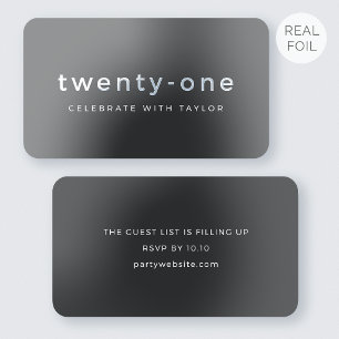 50 Pack Silver Foil 21st Birthday Invite Gray Card
