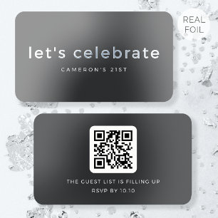 50 Pack Silver Foil Birthday Mini Invitation Gray Business Cards