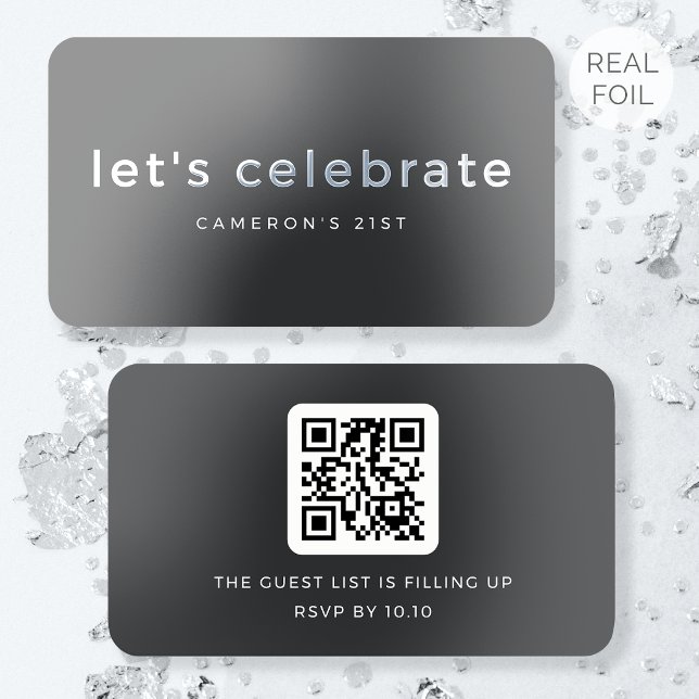 50 Pack Silver Foil Birthday Mini Invitation Gray Business Cards (Creator Uploaded)