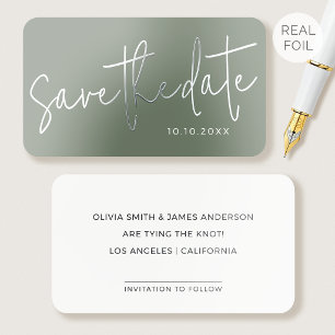 50 Pack Silver Foil Save the Date Script Sage Card