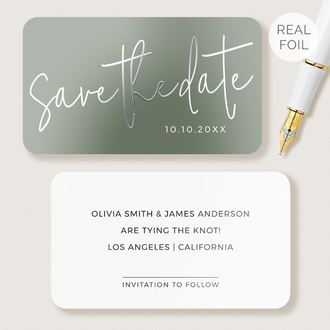 50 Pack Silver Foil Save the Date Script Sage Card (Creator Uploaded)