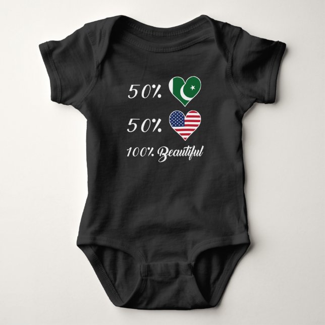 50% Pakistani 50% American 100% Beautiful Baby Bodysuit (Front)