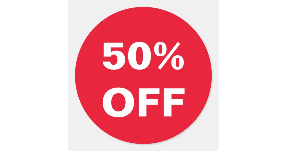 50 Percent Off sale price stickers for retail shop