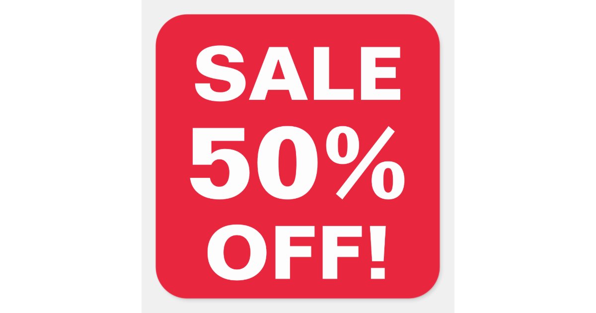 50 Percent Off sale price sticker for retail shop