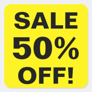 50 Percent Off sale price stickers for retail shop