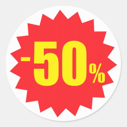 50 percent sale discount stickers white and red classic round sticker