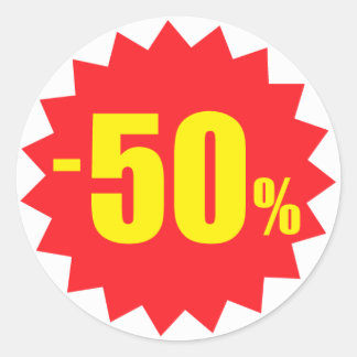50 percent sale discount stickers, white and red classic round sticker