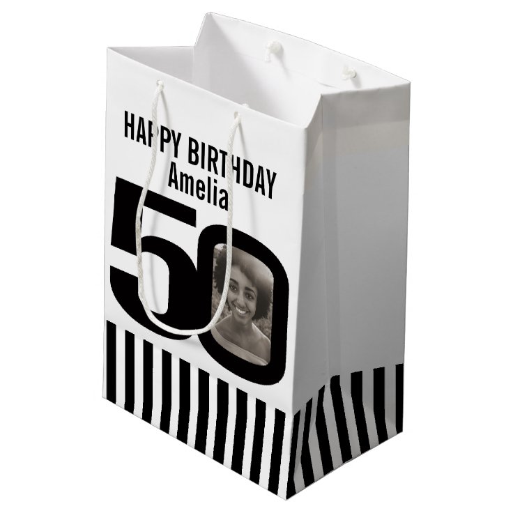 50 photo black and white birthday gift bag Zazzle