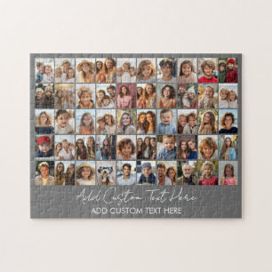 50 Photo Collage Grid - Script Text - grey Jigsaw Puzzle
