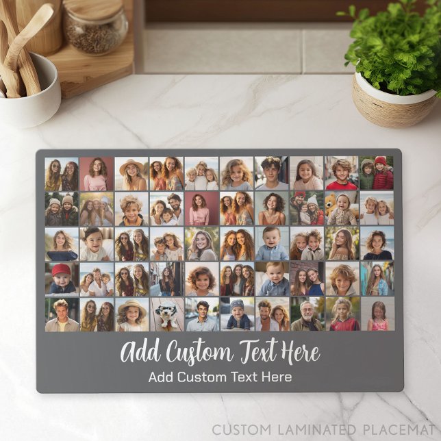 50 Photo Collage Grid - Script Text - grey Placemat (Photo Collage Placemat)