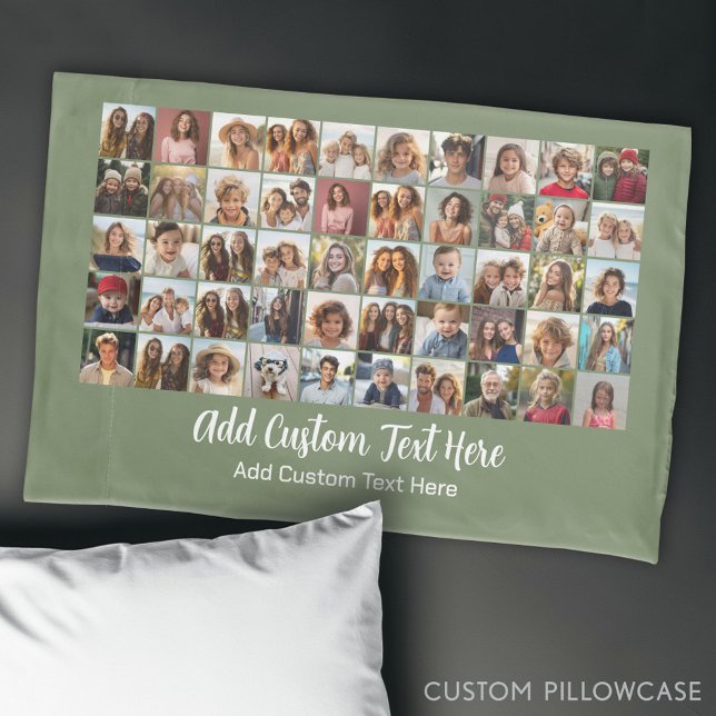 50 Photo Collage Grid - Script Text Pillow Case (Custom Photo Collage Pillowcase)