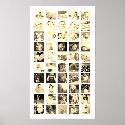 50 Photo Collage Personalized Sepia Poster