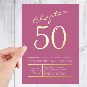 50 Pink 50th Birthday Party Gold Foil Invitation