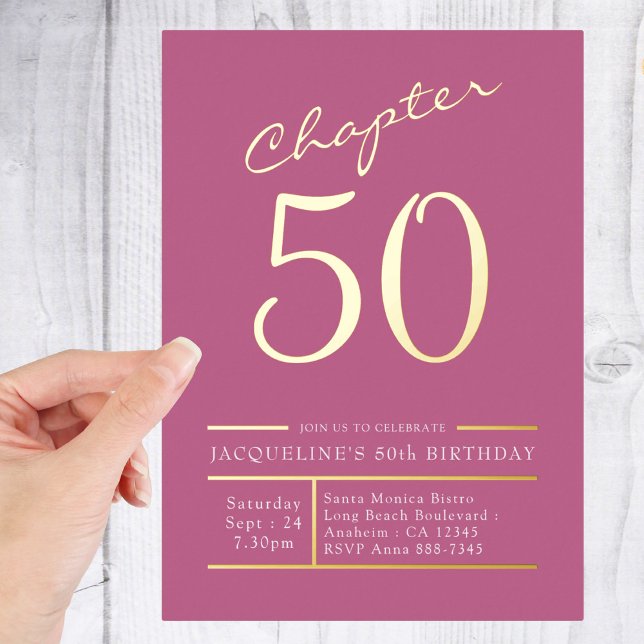 50 Pink 50th Birthday Party Gold Foil Invitation (Creator Uploaded)