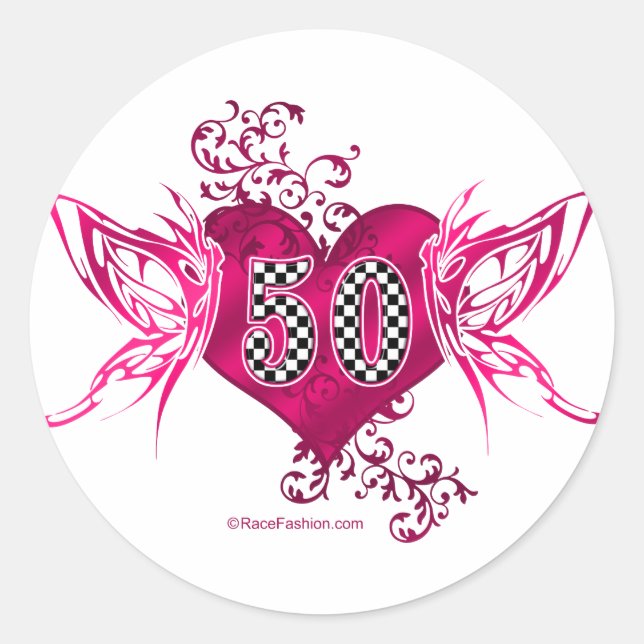 50 racing number butterflies classic round sticker (Front)
