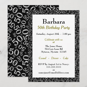 50 Random Number Pattern Black/White 50th Invitation