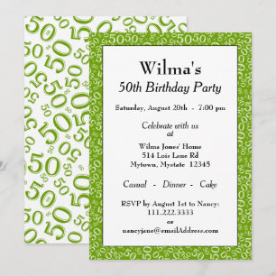 50 Random Number Pattern Green/White 50th Invitation