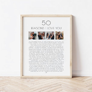 50 Reasons I Love You Gift For Birthday Poster