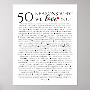 50 Reasons We Love You 50th Birthday gift for her Poster