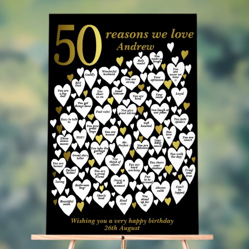 50 Reasons We Love You 50th Birthday Heart Acrylic Sign