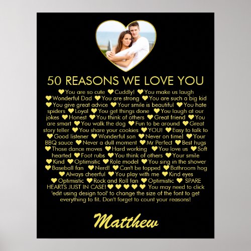 50 Reasons We Love You 50th Birthday Photo Heart Poster