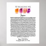 50 reasons we love you birthday gift mom sister po poster<br><div class="desc">This is a DO IT YOURSELF XX Reasons why we love you. roses reasons we love you,  editable 50 Reasons,  60th birthday,  editable,  80th birthday,  memories,  love you,  mom,  retire You can edit the main body text. Designed by The Arty Apples Limited</div>