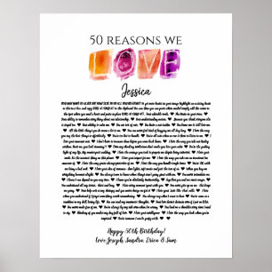50 reasons we love you birthday gift mom sister po poster