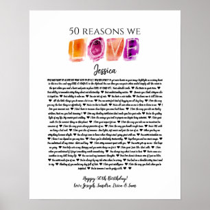 50 reasons we love you birthday gift mom sister po poster