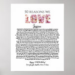 50 reasons we love you birthday gift mom sister poster<br><div class="desc">This is a DO IT YOURSELF XX Reasons why we love you. roses reasons we love you,  editable 50 Reasons,  60th birthday,  editable,  80th birthday,  memories,  love you,  mom,  retire You can edit the main body text. Designed by The Arty Apples Limited</div>