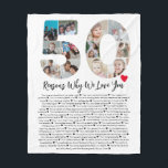 50 Reasons Why We Love You 50th Birthday Collage Fleece Blanket<br><div class="desc">Celebrate love and create lasting memories with this Reasons Why I Love You Photo Collage. This customizable template allows you to craft a heartfelt and personalized gift that's perfect for various occasions, from wedding anniversaries to birthdays, Valentine's Day, or just because. Reasons Why I Love You - Express your love...</div>