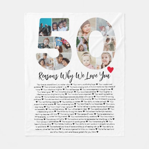 50 Reasons Why We Love You 50th Birthday Collage Fleece Blanket