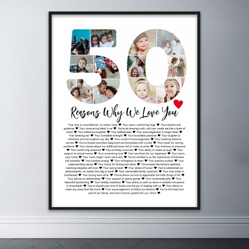 50 Reasons Why We Love You 50th Birthday Collage Poster