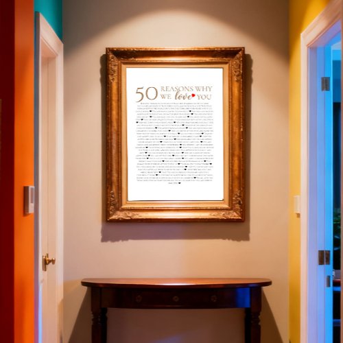 50 reasons why we love you 70th 75th birthday gift poster