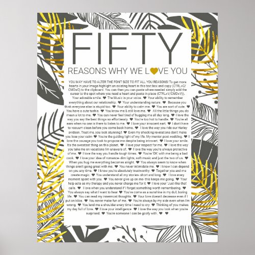 50 reasons why we love you fold leaf tropical poster