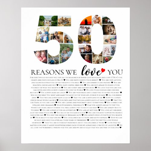 50 reasons why we love you golden wedding poster