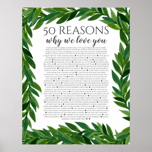 50 reasons why we love you leaves spring autumn poster