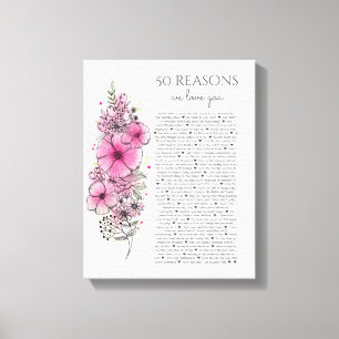 50 reasons why we love you tattoo style gift canvas print