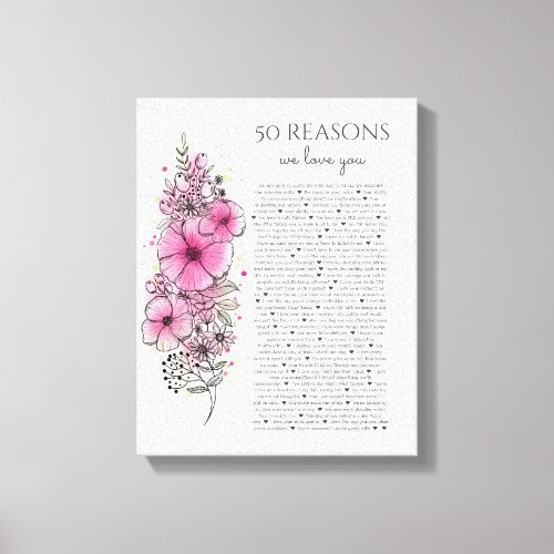 50 reasons why we love you tattoo style gift canvas print